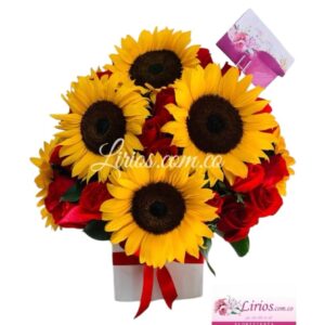 Cubo Rosas y Girasoles Cali